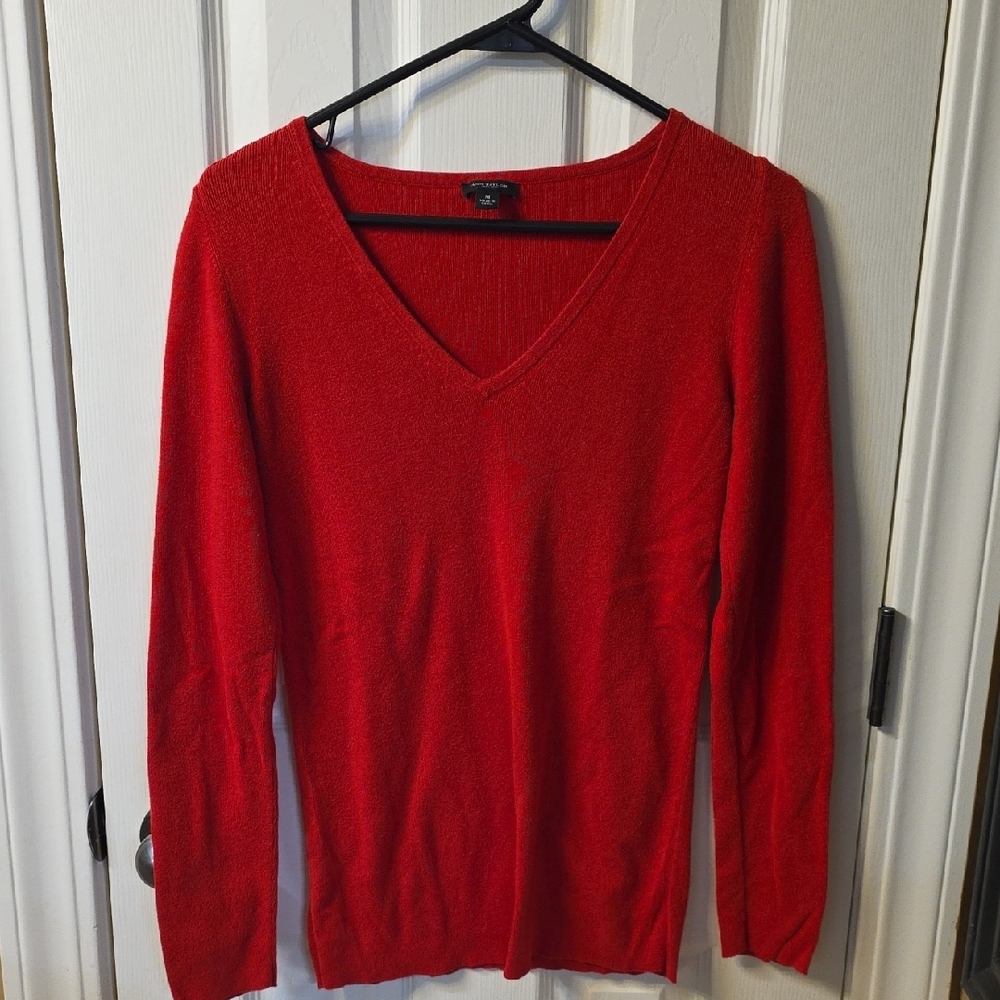 Ann Taylor Red V-Neck Sweater